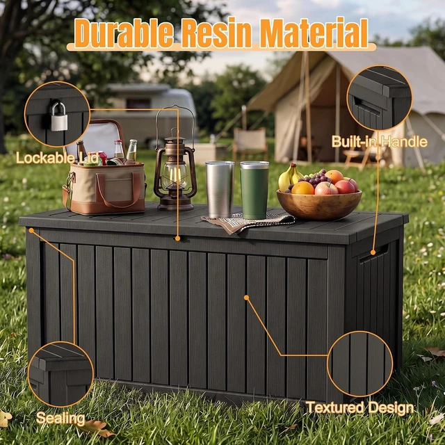 Alt view image 3 of 7 - 300 Gallon Waterproof Resin Outdoor Storage Deck Box with Support Rod