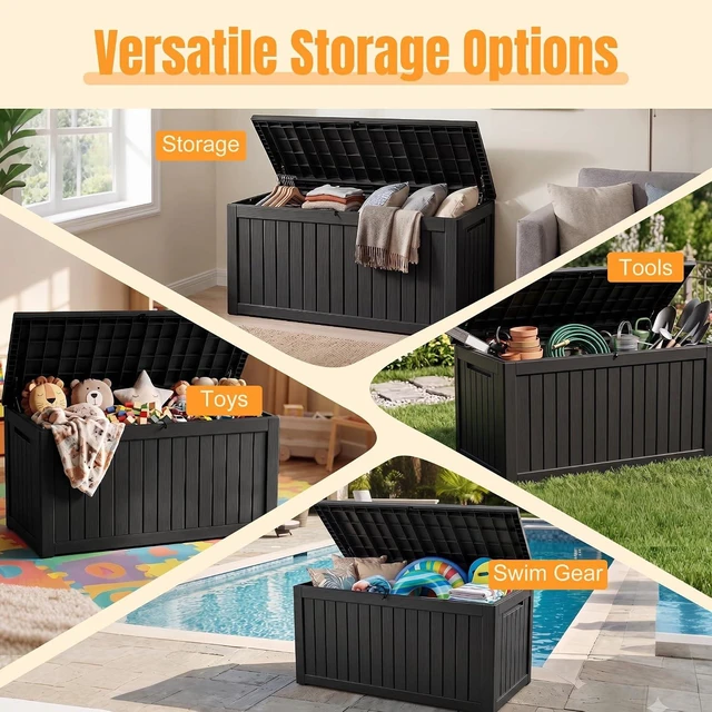Alt view image 5 of 7 - 300 Gallon Waterproof Resin Outdoor Storage Deck Box with Support Rod