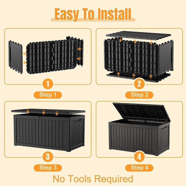Alt view image 7 of 7 - 300 Gallon Waterproof Resin Outdoor Storage Deck Box with Support Rod
