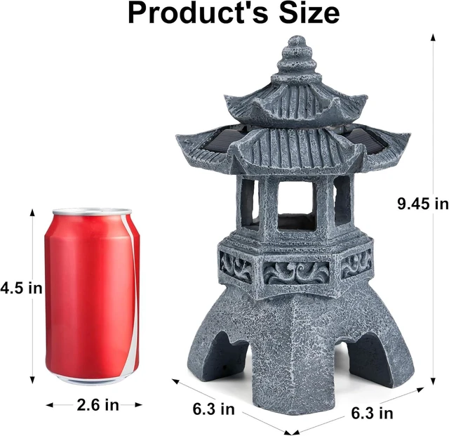 Alt view image 3 of 7 - Zen Pagoda Solar Garden Statue, Outdoor Decor with 3 Solar Panels