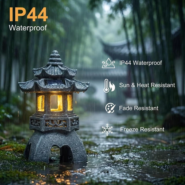 Alt view image 6 of 7 - Zen Pagoda Solar Garden Statue, Outdoor Decor with 3 Solar Panels