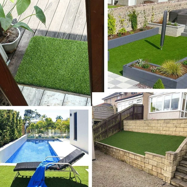 Alt view image 6 of 6 - WS 5FT x 8FT Artificial Grass Turf, 1,38 Inch 4-Tone Realistic Synthetic Faux Grass Rug with Drainage Holes for Dogs, Indoor/Outdoor Garden & Lawn