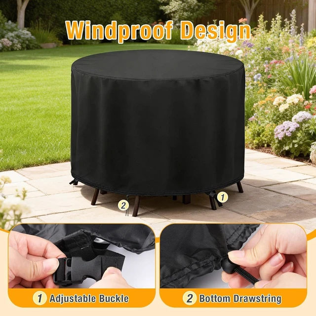 Alt view image 3 of 7 - Outdoor Round Patio Furniture Cover, 90" D x 43" H