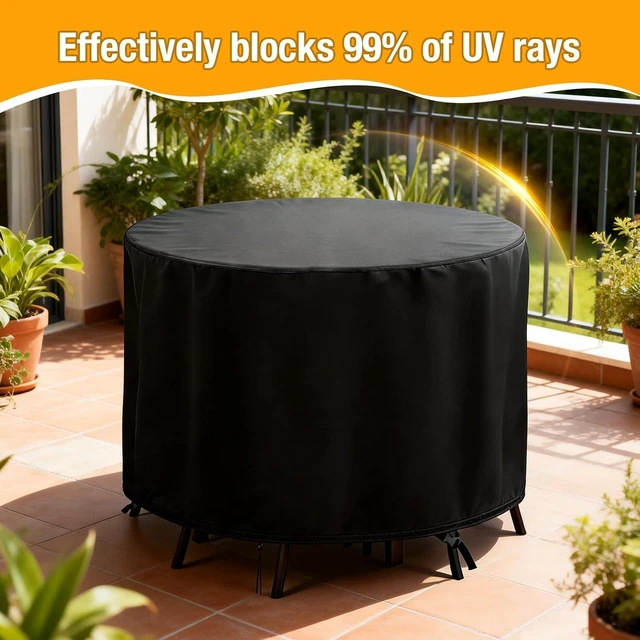 Alt view image 7 of 7 - Outdoor Round Patio Furniture Cover, 90" D x 43" H
