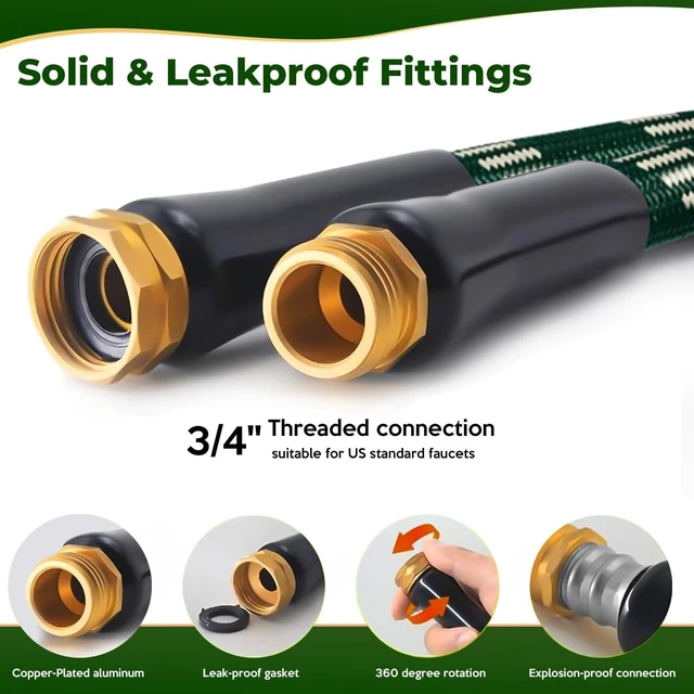 Alt view image 4 of 7 - 2026 Upgraded 100 ft Kink-Free Flexible Garden Hose with 10-Pattern Spray Nozzle, Leak-Proof, Ultra Lightweight & Durable for Yard, Lawn & Outdoor (DarkGreen)