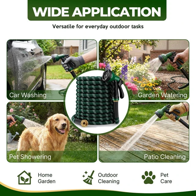 Alt view image 7 of 7 - 2026 Upgraded 100 ft Kink-Free Flexible Garden Hose with 10-Pattern Spray Nozzle, Leak-Proof, Ultra Lightweight & Durable for Yard, Lawn & Outdoor (DarkGreen)
