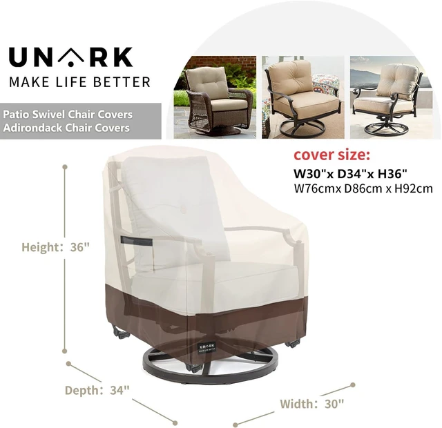 Alt view image 2 of 7 - 2 Pack Waterproof Outdoor Swivel Chair Covers, Heavy Duty Patio Furniture Cover for Deck Swivel Chair, 30 W x 34 D x 36 H inches, Beige & Brown