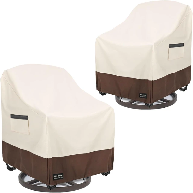 Main image of 2 Pack Waterproof Outdoor Swivel Chair Covers, Heavy Duty Patio Furniture Cover for Deck Swivel Chair, 30 W x 34 D x 36 H inches, Beige & Brown