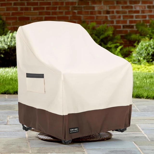 Alt view image 4 of 7 - 2 Pack Waterproof Outdoor Swivel Chair Covers, Heavy Duty Patio Furniture Cover for Deck Swivel Chair, 30 W x 34 D x 36 H inches, Beige & Brown