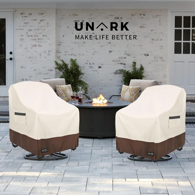 Alt view image 3 of 7 - 2 Pack Waterproof Outdoor Swivel Chair Covers, Heavy Duty Patio Furniture Cover for Deck Swivel Chair, 30 W x 34 D x 36 H inches, Beige & Brown