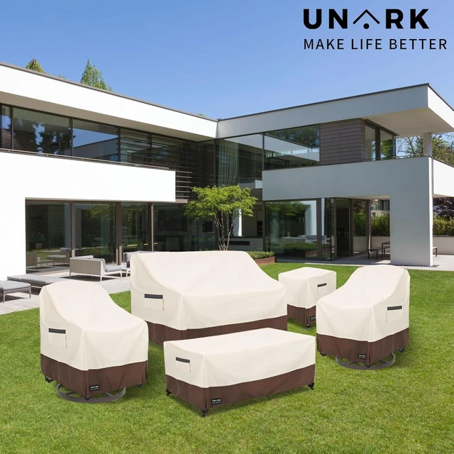 Alt view image 5 of 7 - 2 Pack Waterproof Outdoor Swivel Chair Covers, Heavy Duty Patio Furniture Cover for Deck Swivel Chair, 30 W x 34 D x 36 H inches, Beige & Brown
