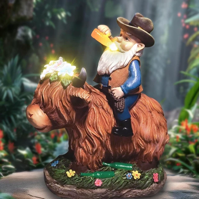 Main image of Solar Gnome & Highland Cow Garden Statue with Lights, Outdoor Yard Lawn Patio Decor, Gifts for Women, Mom, Grandma & Gardeners, Mother's Day