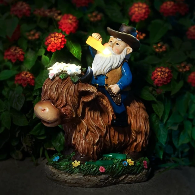 Alt view image 3 of 7 - Solar Gnome & Highland Cow Garden Statue with Lights, Outdoor Yard Lawn Patio Decor, Gifts for Women, Mom, Grandma & Gardeners, Mother's Day