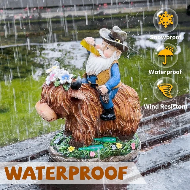 Alt view image 7 of 7 - Solar Gnome & Highland Cow Garden Statue with Lights, Outdoor Yard Lawn Patio Decor, Gifts for Women, Mom, Grandma & Gardeners, Mother's Day