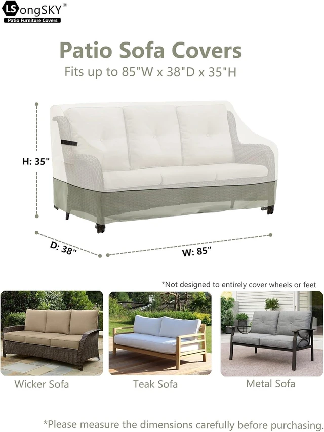 Alt view image 2 of 7 - 85" 600D Waterproof Patio Sofa Cover, Outdoor Couch, Beige