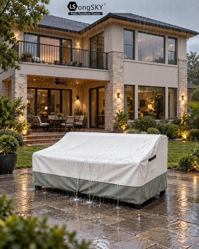 Alt view image 5 of 7 - 85" 600D Waterproof Patio Sofa Cover, Outdoor Couch, Beige