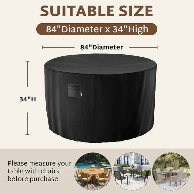 Alt view image 2 of 7 - 84 x 34 Inch Waterproof 600D Outdoor Round Table Cover, 7 ft