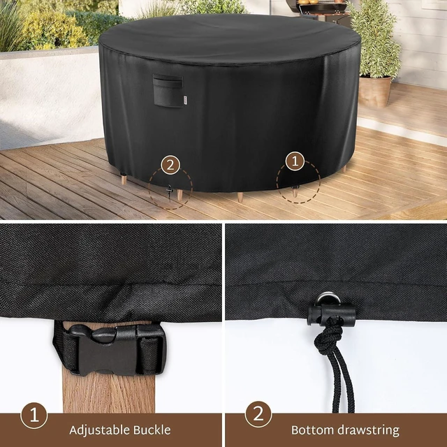 Alt view image 3 of 7 - 84 x 34 Inch Waterproof 600D Outdoor Round Table Cover, 7 ft
