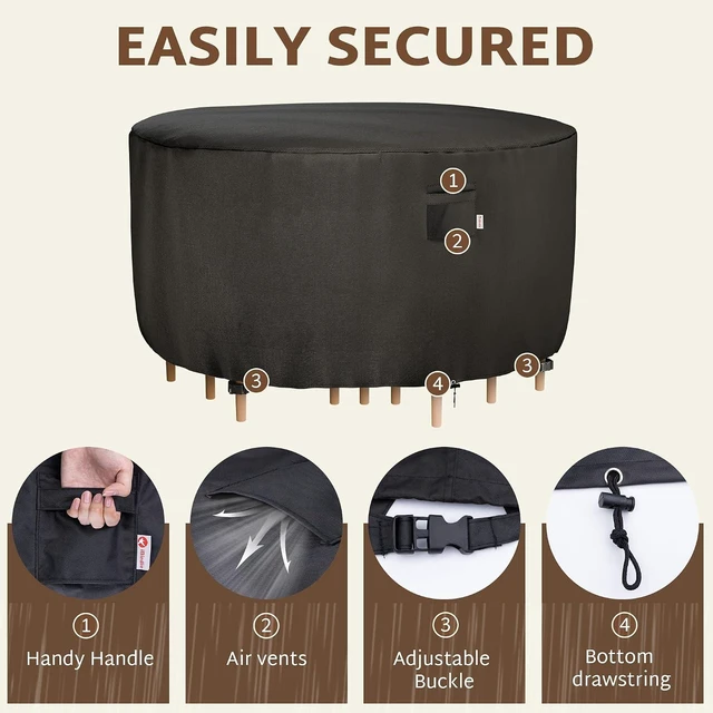 Alt view image 5 of 7 - 84 x 34 Inch Waterproof 600D Outdoor Round Table Cover, 7 ft