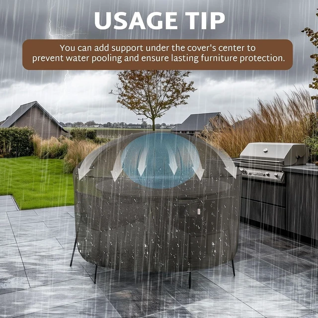 Alt view image 7 of 7 - 84 x 34 Inch Waterproof 600D Outdoor Round Table Cover, 7 ft