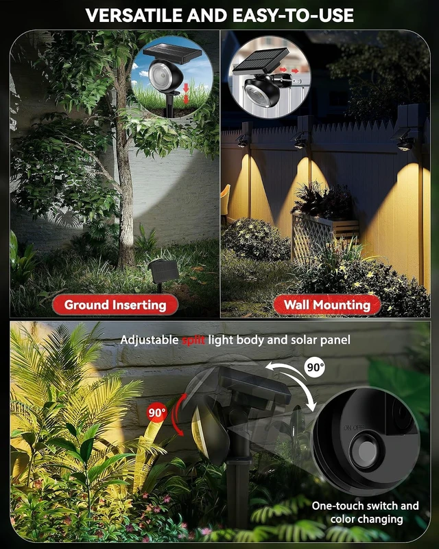 Alt view image 6 of 7 - 4 Pack Waterproof Focusing Solar Spot Lights, RGB+3CCT Tree Uplights