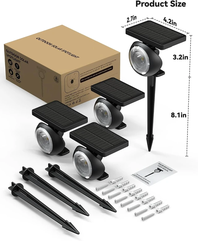 Alt view image 7 of 7 - 4 Pack Waterproof Focusing Solar Spot Lights, RGB+3CCT Tree Uplights