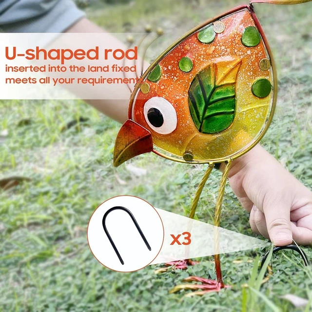 Alt view image 2 of 6 - Set of 3 Colorful Metal & Glass Bird Garden Decor, Outdoor Patio Yard Art