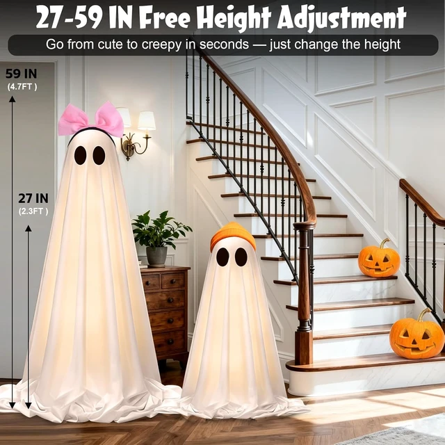 Alt view image 2 of 6 - 2 Pack Light-Up Cute Ghost Halloween Decorations with Scary Sounds, Spooky DIY Standing Decor for Front Yards, Gardens, Porch, Lawn & Party