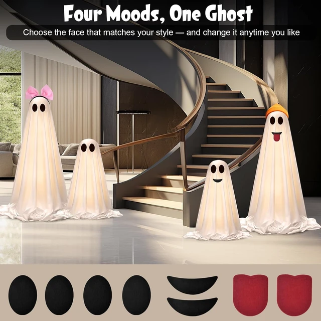 Alt view image 4 of 6 - 2 Pack Light-Up Cute Ghost Halloween Decorations with Scary Sounds, Spooky DIY Standing Decor for Front Yards, Gardens, Porch, Lawn & Party