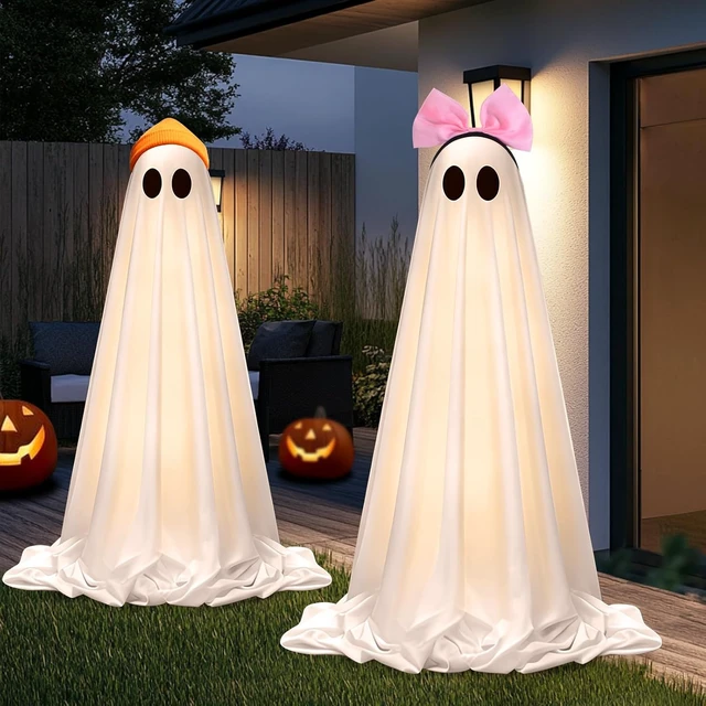 Alt view image 5 of 6 - 2 Pack Light-Up Cute Ghost Halloween Decorations with Scary Sounds, Spooky DIY Standing Decor for Front Yards, Gardens, Porch, Lawn & Party