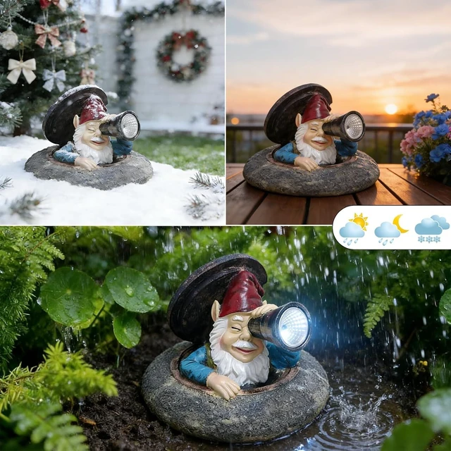 Alt view image 4 of 7 - Funny Solar Garden Gnome Statue Peeking from Manhole Cover with Telescope Lights, Waterproof Resin Outdoor Decor for Yard, Lawn & Patio, Gift for Women & Garden Lovers