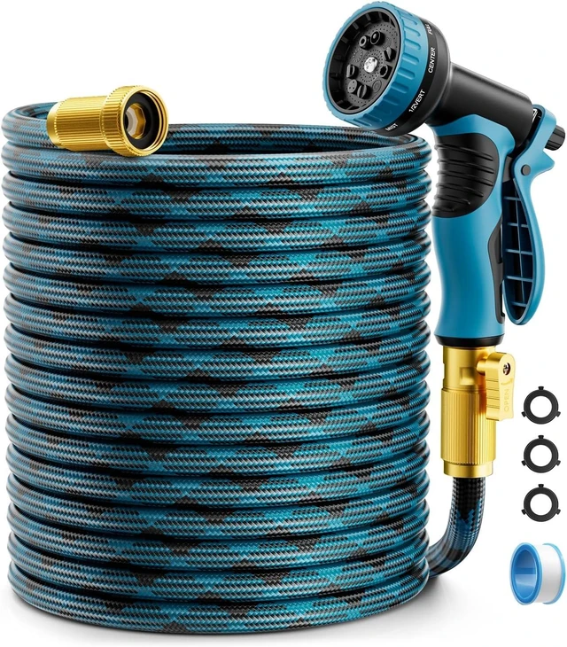Main image of 125 ft Non-Expandable Garden Hose with 10-Function Spray Nozzle, Lightweight Flexible Outdoor Water Hose for Yard, Lawn, Car Wash, RV & Home