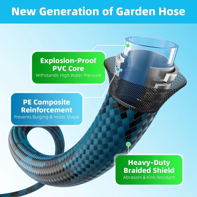 Alt view image 2 of 7 - 125 ft Non-Expandable Garden Hose with 10-Function Spray Nozzle, Lightweight Flexible Outdoor Water Hose for Yard, Lawn, Car Wash, RV & Home