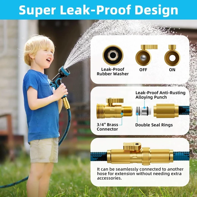 Alt view image 4 of 7 - 125 ft Non-Expandable Garden Hose with 10-Function Spray Nozzle, Lightweight Flexible Outdoor Water Hose for Yard, Lawn, Car Wash, RV & Home