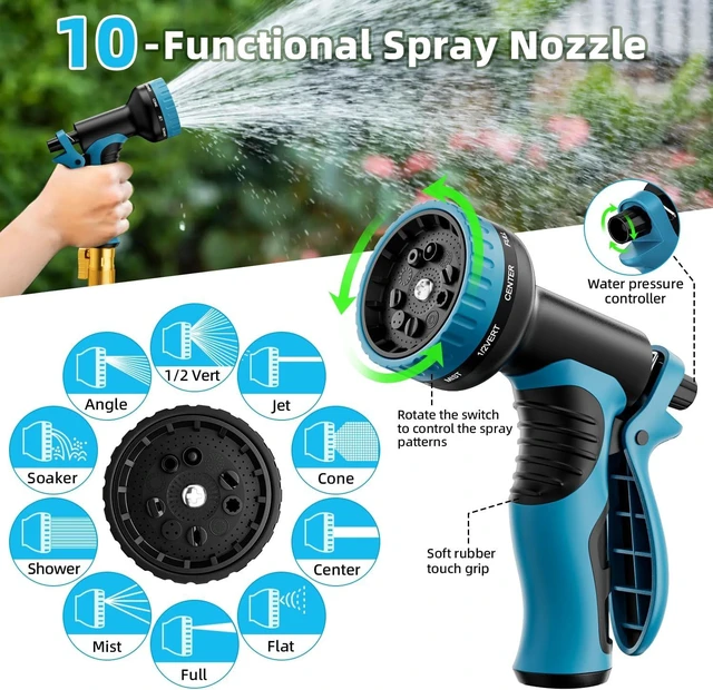 Alt view image 6 of 7 - 125 ft Non-Expandable Garden Hose with 10-Function Spray Nozzle, Lightweight Flexible Outdoor Water Hose for Yard, Lawn, Car Wash, RV & Home
