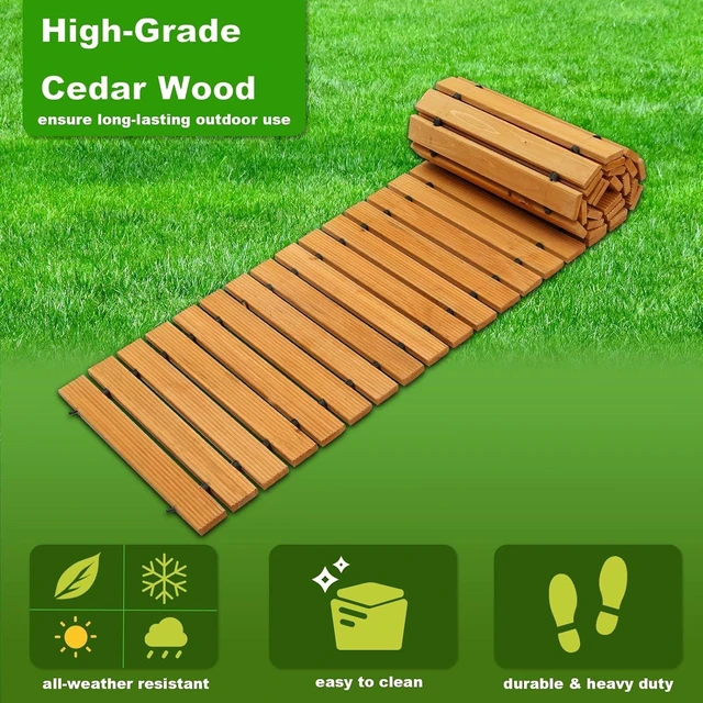Alt view image 4 of 7 - 10FT Weather-Resistant Non-Slip Roll-Out Wooden Garden Pathway, Hardwood Walkway Pavers for Garden, Backyard, Beach & Party Paths
