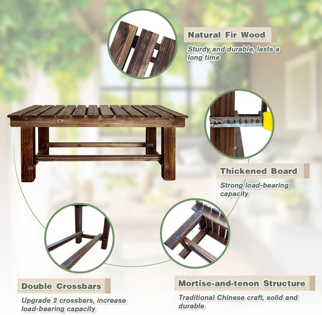 Alt view image 3 of 7 - 35.5" Carbonized Weatherproof Backless Outdoor Garden Wood Bench