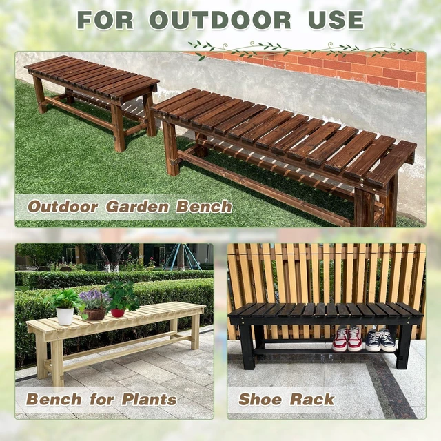 Alt view image 6 of 7 - 35.5" Carbonized Weatherproof Backless Outdoor Garden Wood Bench