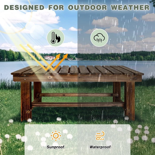 Alt view image 5 of 7 - 35.5" Carbonized Weatherproof Backless Outdoor Garden Wood Bench