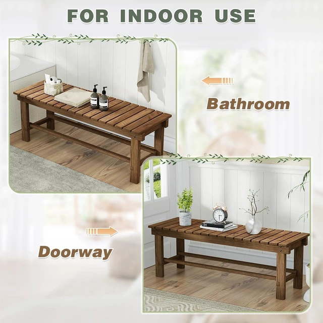 Alt view image 7 of 7 - 35.5" Carbonized Weatherproof Backless Outdoor Garden Wood Bench