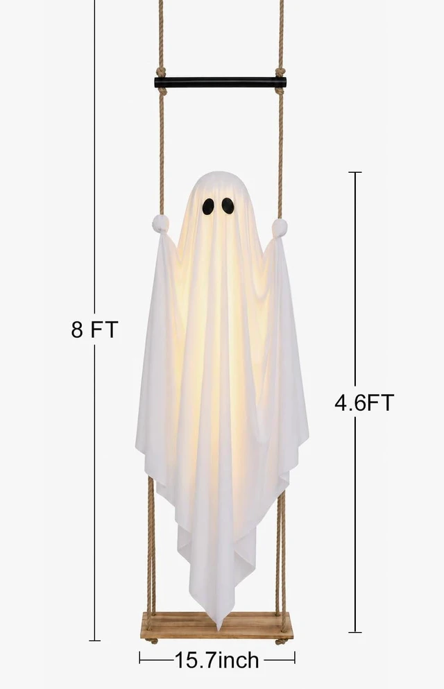 Alt view image 3 of 7 - 4.6FT Large Pre-Assembled Hanging Swing Ghost, Outdoor Halloween Decoration