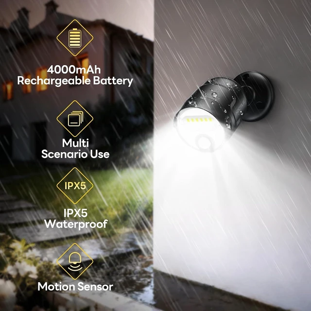 Alt view image 2 of 7 - 4000mAh Rechargeable Motion Sensor Spotlight, 600 Lumen IP65 Waterproof Outdoor Light for Porch, Yard, Wall & Garden