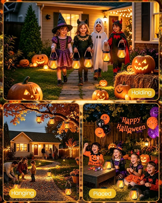 Alt view image 7 of 7 - 6 Pack Waterproof Flickering Flame Solar Lanterns, Halloween Lights