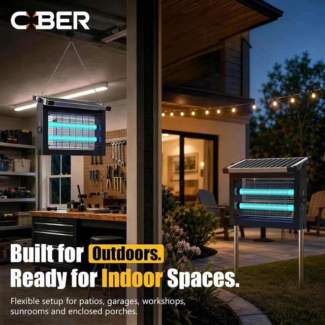 Alt view image 2 of 7 - 4500V Solar Bug Zapper with UV Light, Smart Auto Mode, 4000mAh USB-C Rechargeable Cordless Mosquito Killer, IP66 Waterproof for Patio, Backyard, Garden & Camping