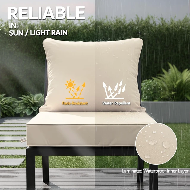 Alt view image 3 of 7 - 24x24 Inch Outdoor Chair Cushions Set of 2 with Removable Cover, Water-Repellent, Fade-Resistant, Non-Slip Bottom & Straps, Replacement for Deep Seat Sofa & Couch, Cream