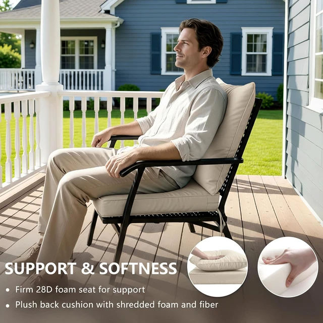 Alt view image 4 of 7 - 24x24 Inch Outdoor Chair Cushions Set of 2 with Removable Cover, Water-Repellent, Fade-Resistant, Non-Slip Bottom & Straps, Replacement for Deep Seat Sofa & Couch, Cream