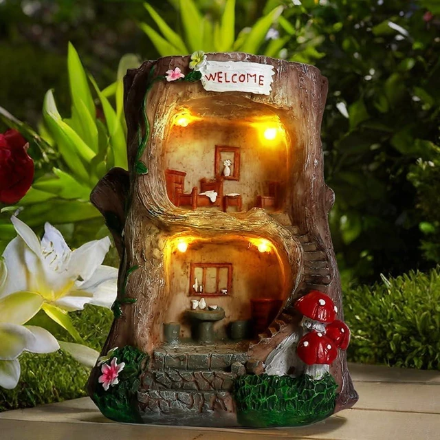Main image of Big Size Solar Gnome Fairy Garden House for Outside, 8" Tall Miniature Building Sculpture for Outdoor Garden, Patio, Lawn & Path Decor