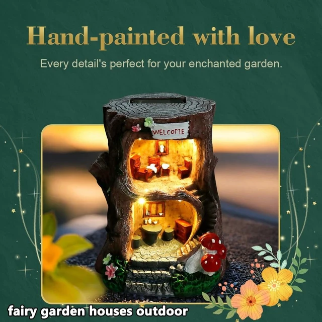 Alt view image 7 of 7 - Big Size Solar Gnome Fairy Garden House for Outside, 8" Tall Miniature Building Sculpture for Outdoor Garden, Patio, Lawn & Path Decor