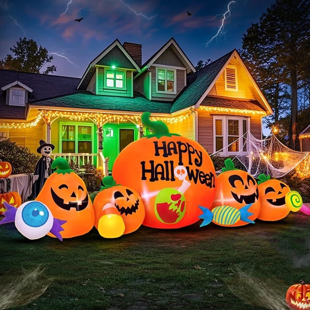 Alt view image 4 of 6 - 8FT Inflatable Pumpkin Combo Halloween Decorations with LED, Outdoor Blow-Up for Holiday Garden, Yard & Lawn Décor
