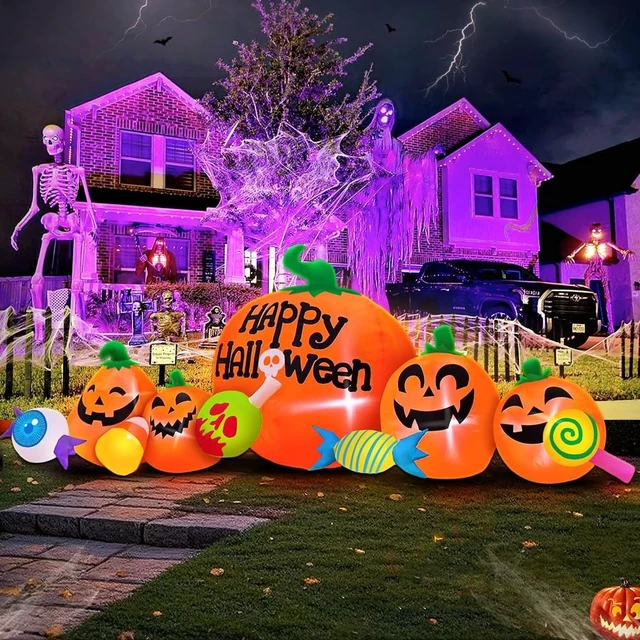 Alt view image 6 of 6 - 8FT Inflatable Pumpkin Combo Halloween Decorations with LED, Outdoor Blow-Up for Holiday Garden, Yard & Lawn Décor